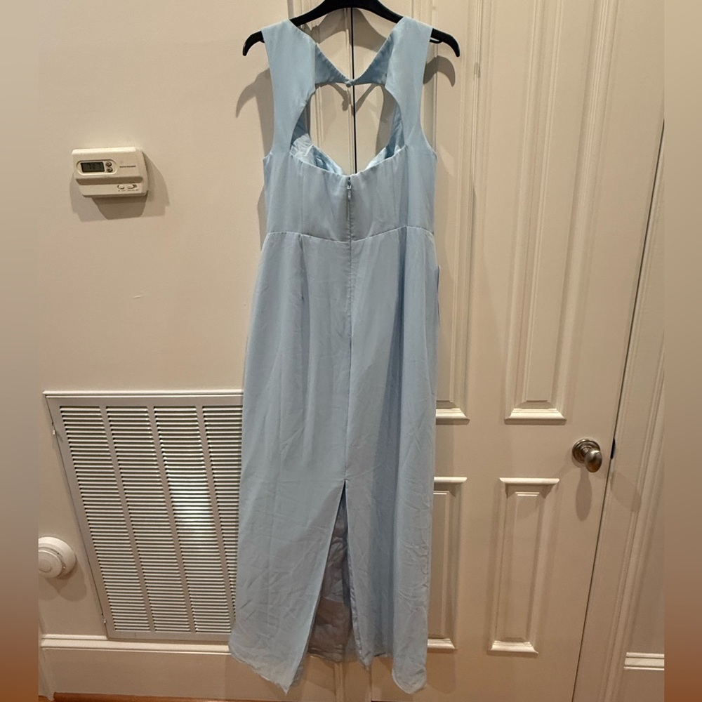Sky Blue Sheath Square Neck Chiffon Dress - Picture 4 of 9